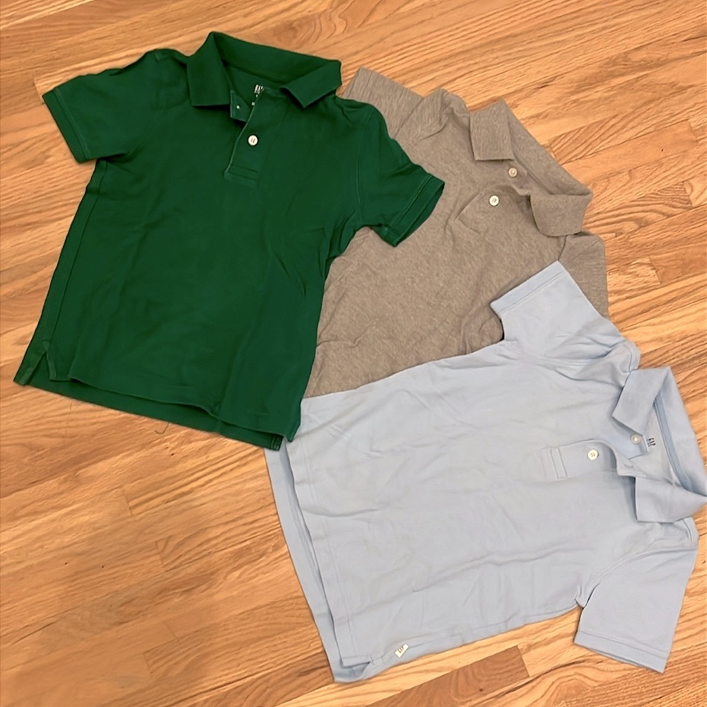 Set of 3 sz S (6T) gap cotton short-sleeved polo shirts: green, grey, light blue